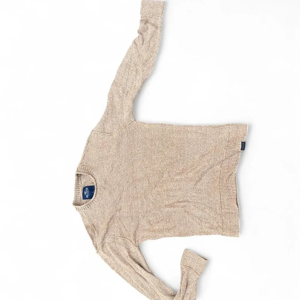 Knit Sweater Tan Marled Hollister Fisherman Coastal Grandpa Rolled Neck Large